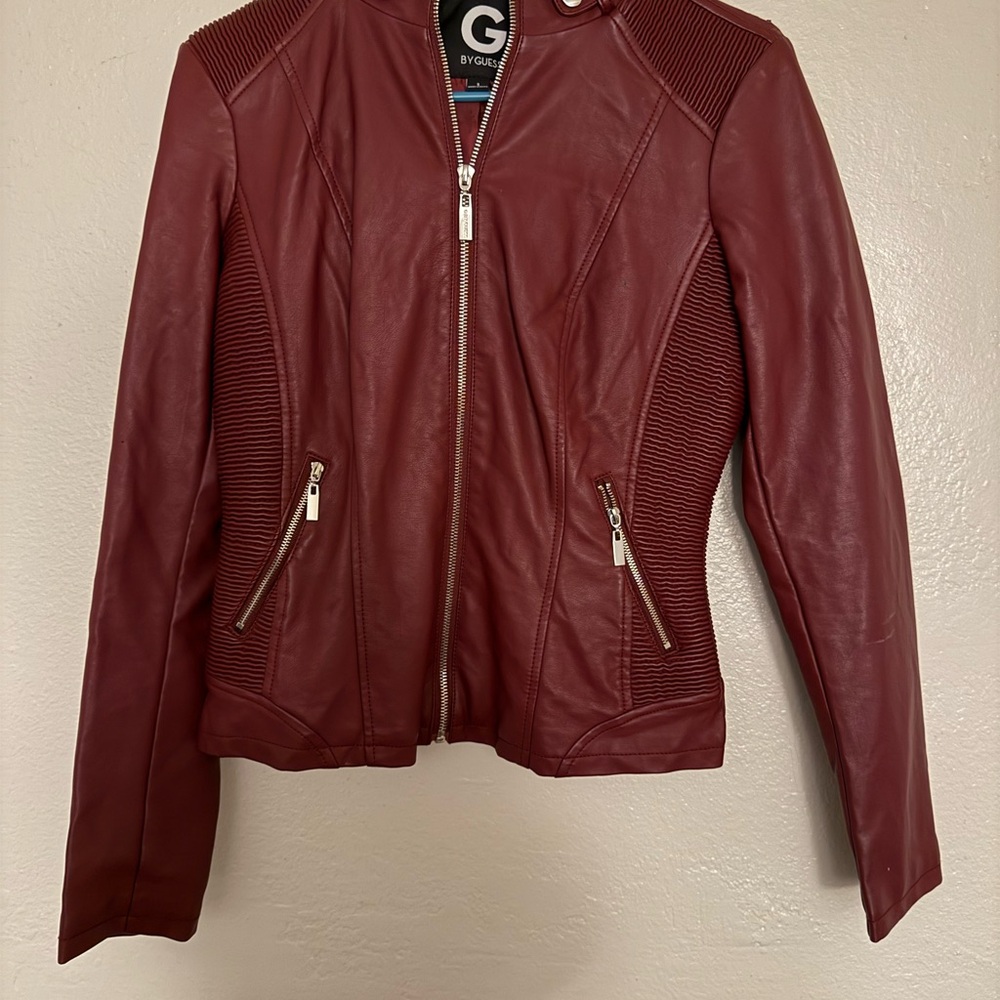 G by Guess Women's Vibrant Burgundy Leather Jacket